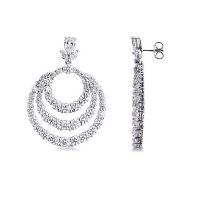 White gold 18k drop earrings with hoops in diamonds