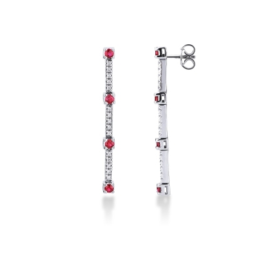 18k white gold alternate tennis earrings with rubies and diamonds