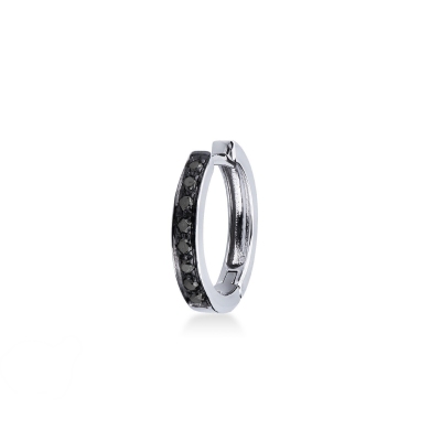Hoop single earring in white gold 18k with black diamonds