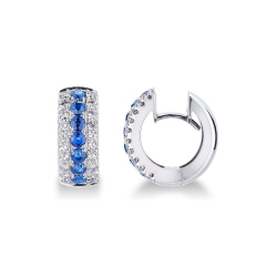 Hoop earrings with blue sapphires and diamonds in white gold 18k