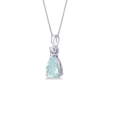 Necklace in white gold 18k with aquamarine pendant pear cut and diamonds