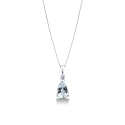 Necklace in white gold 18k with aquamarine pendant pear cut and diamonds