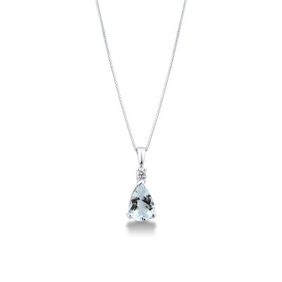 Necklace in white gold 18k with aquamarine pendant pear cut and diamonds