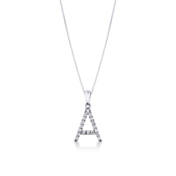 Necklace with initial pendant A in diamonds and white gold