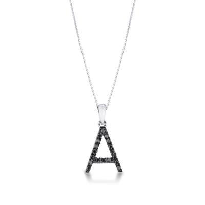 Necklace with A initial in 750 white gold and black diamonds
