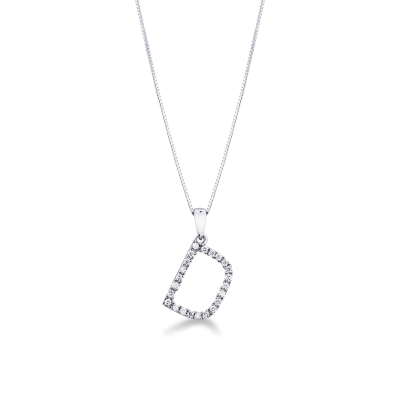 Letter D pendant with diamonds in white gold 18k