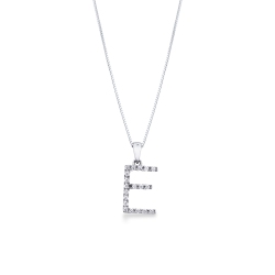 Necklace with initial pendant E in diamonds and white gold