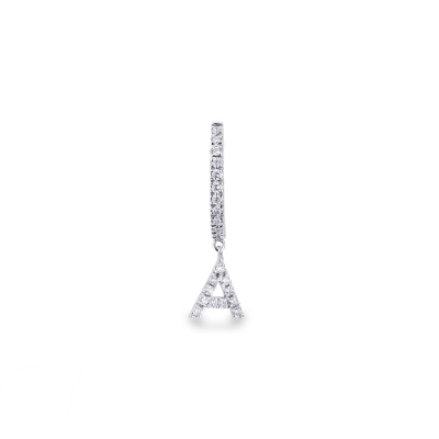 A letter drop earring in white gold and diamonds