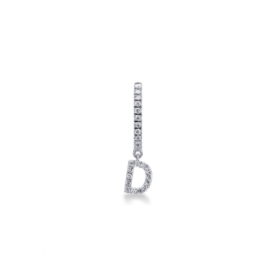 D letter drop earring in white gold and diamonds