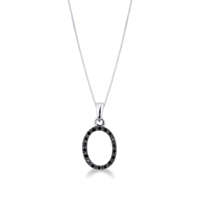 Necklace with initial O in 750 white gold and black diamonds