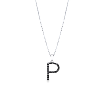 Necklace with initial P in 750 white gold and black diamonds