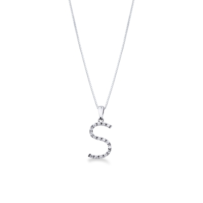 Necklace with S initial in 750 white gold and diamonds