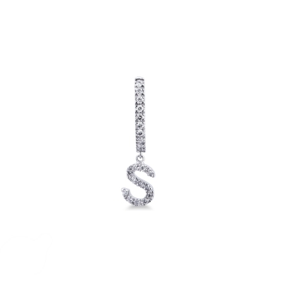 S letter drop earring in white gold and diamonds