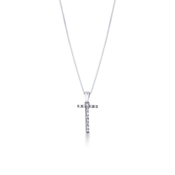 Necklace with initial pendant T in diamonds and white gold