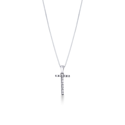 Necklace with initial pendant T in diamonds and white gold