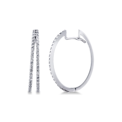 Two rows oval hoop diamonds earrings in white gold 18k