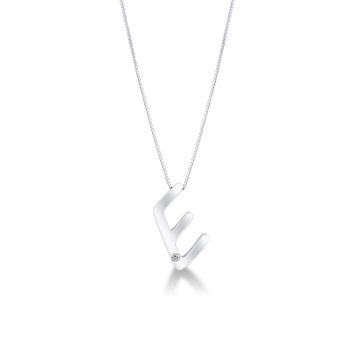 Necklace with a letter E in white gold with diamond