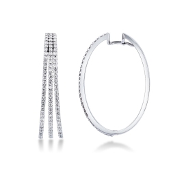 White gold 18k oval earrings with three diamonds rows