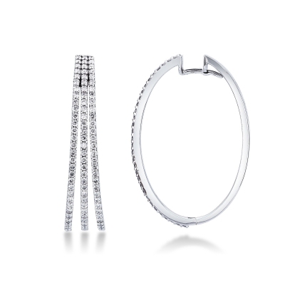White gold 18k oval earrings with three diamonds rows 