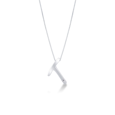 Necklace with initial T in white gold with diamond