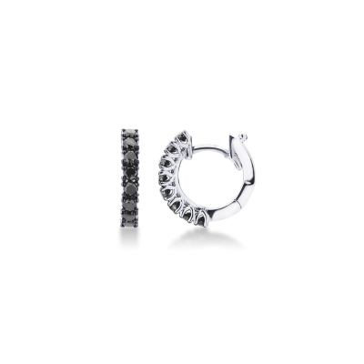 White gold 18k hoop earrings with black diamonds
