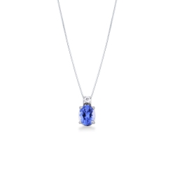 Necklace in white gold 18k with tanzanite oval cut and diamonds