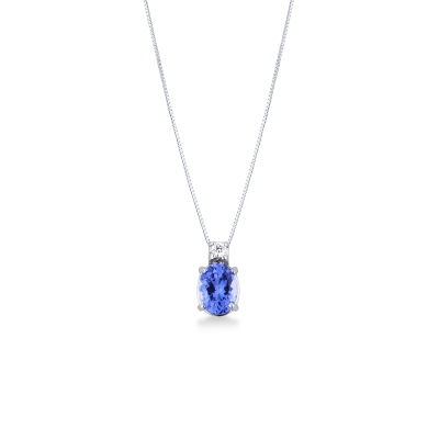 Necklace in white gold 18k with tanzanite oval cut and diamonds