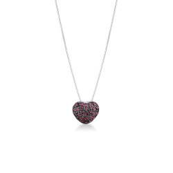 18k white gold necklace with rubies pavè burnished heart pendant