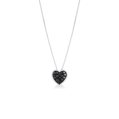 Black diamonds pavè heart necklace in white gold 18k