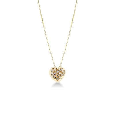 18k yellow gold necklace with heart pavè diamonds pendant