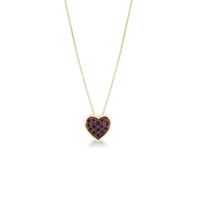 18k yellow gold necklace with heart pavè burnished rubies
