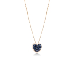 Blue sapphires heart pavè burnished pendant necklace in rose gold