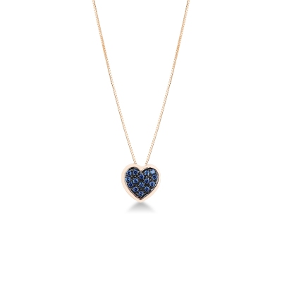 Blue sapphires heart pavè burnished pendant necklace in rose gold
