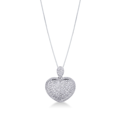 White gold 18k necklace with heart pendant with diamonds pavé