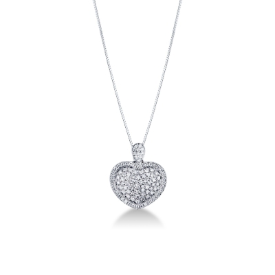 Rounded heart pendant with round cut diamonds