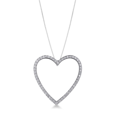 Necklace in white gold 18k with big heart pendant diamonds