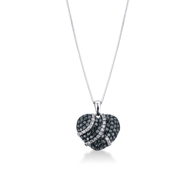 Heart pendant with black and white diamonds