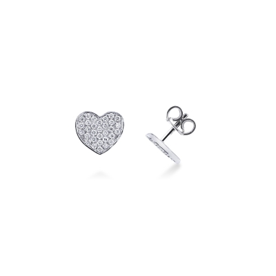 18k white gold heart shape earrings with diamond pavè