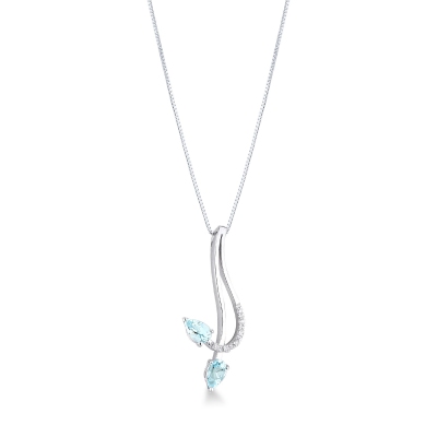 18k white gold necklace with two aquamarine and diamonds