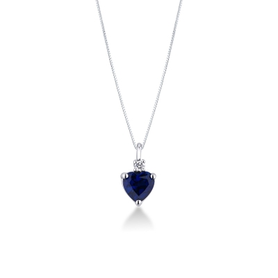Necklace in 18k white gold with sapphire heart cut and a diamond 