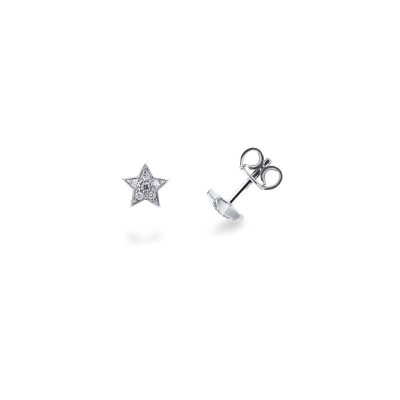 Stud star earrings in white gold 18k with diamonds