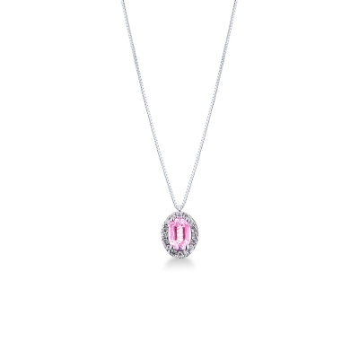 Necklace in white gold 18k with pink sapphire oval cut