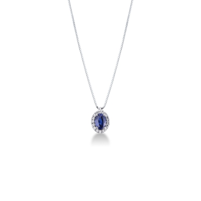 Necklace halo with blue sapphire and diamonds