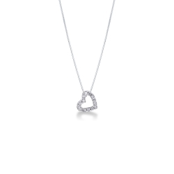 Inclined heart pendant with round cut diamonds in white gold 18k