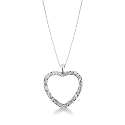 18k white gold chain with heart pendant with diamonds