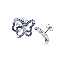18k white gold butterfly earrings with blue sapphires and diamonds