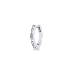 White gold 18k single hoop earring half channel setting diamonds