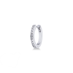 White gold 18k single hoop earring half channel setting with diamonds