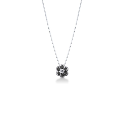 18k white gold flower pendant with black and white diamonds
