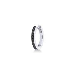 White gold 18k hoop single earring black diamonds